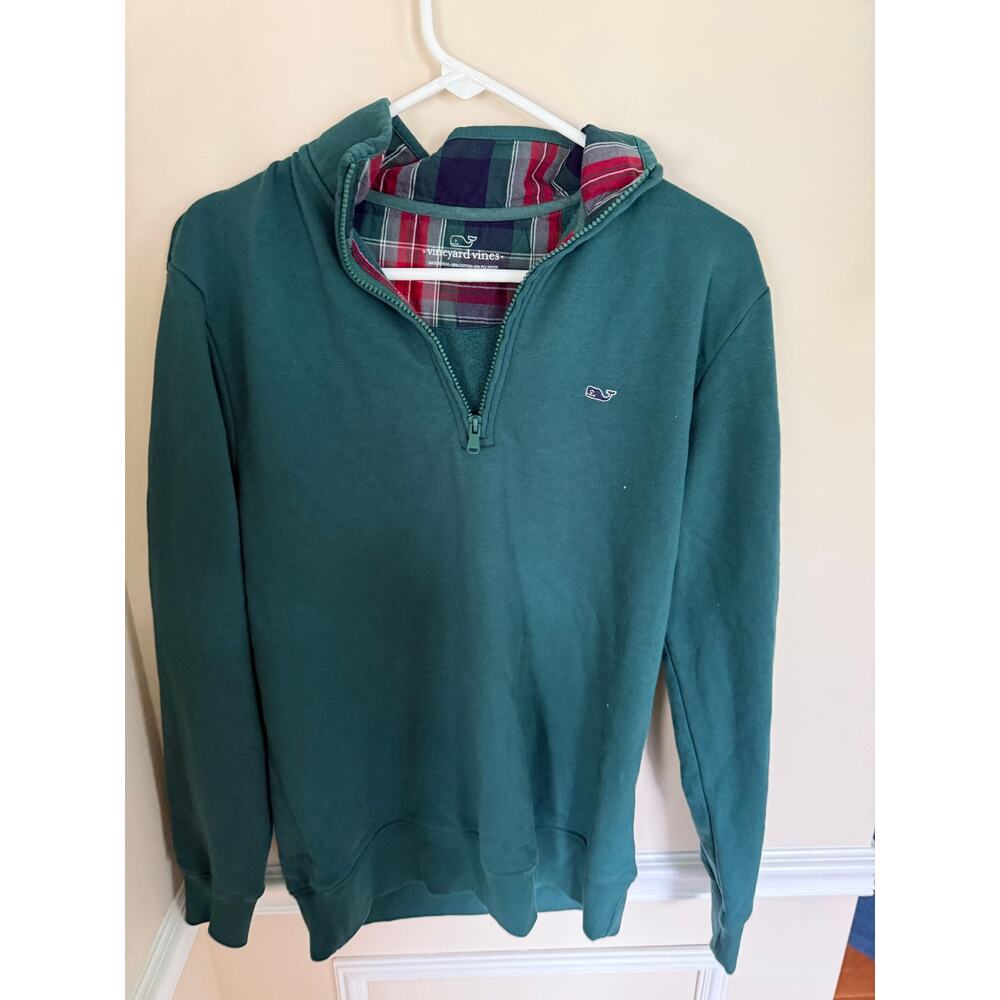 Vineyard Vines | Green Statement Christmas Plaid Collar Preppy Quarter Zip Sz S - Picture 2 of 8